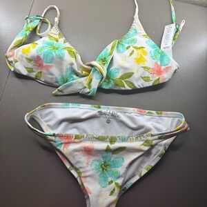 Salt Life Floral Tie-Front Bikini Set in White, Aqua & Coral
